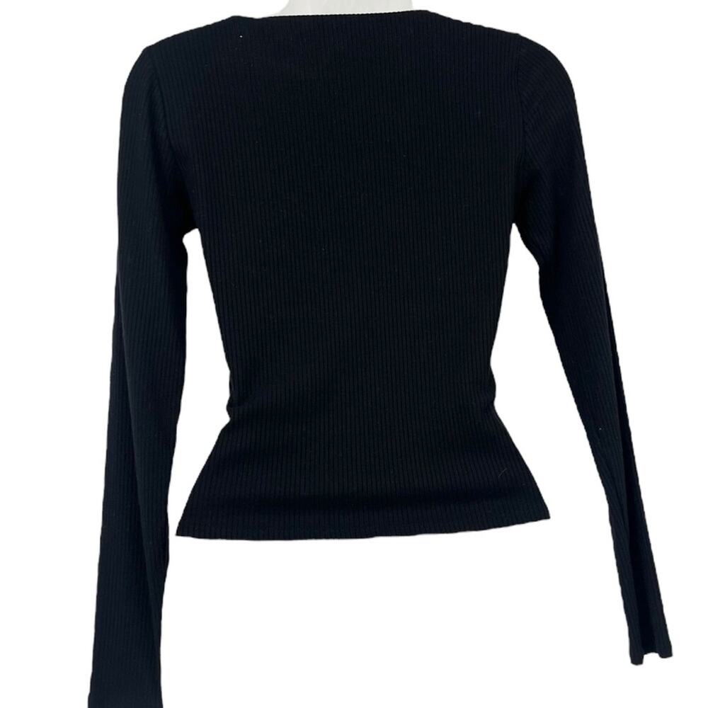 Reformation Black Ribbed Button Front Long Sleeve Top Women’s Medium Perfect - Picture 4 of 7